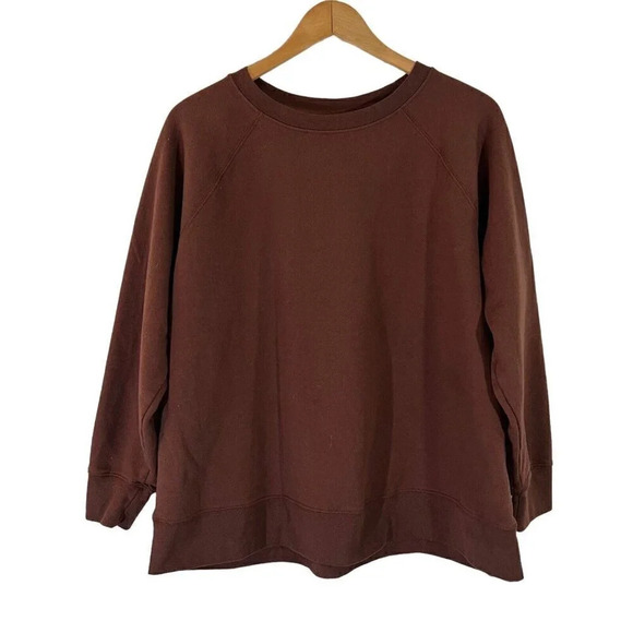 Terra & Sky Chestnut Brown Crewneck Pullover Plus Size 1X Basic Plain Knit Top - Picture 1 of 4